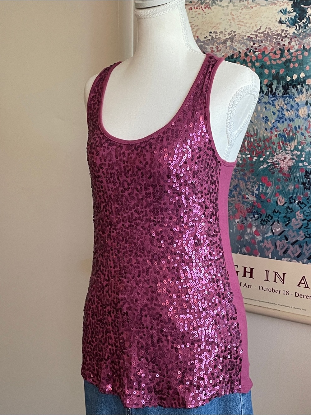 Vintage Y2K Wet Seal Pink Sequin Tank Top Medium Racerback Mermaidcore Summer - Picture 3 of 10